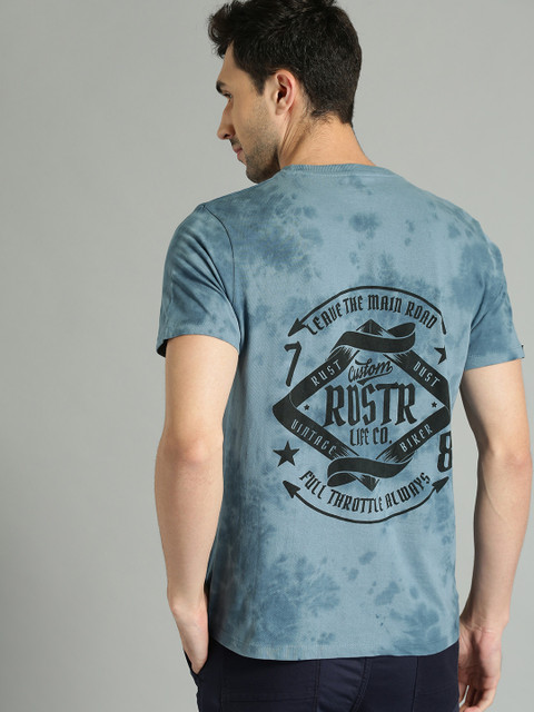 

Roadster Men Blue Dyed Round Neck Pure Cotton T-shirt