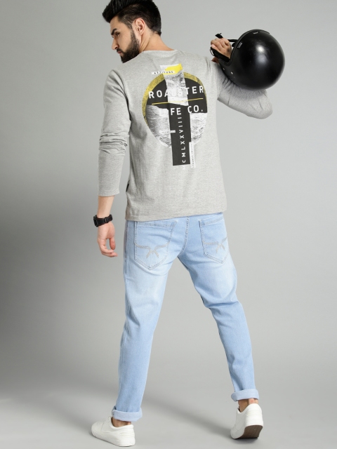 

Roadster Men Grey Printed Round Neck T-shirt