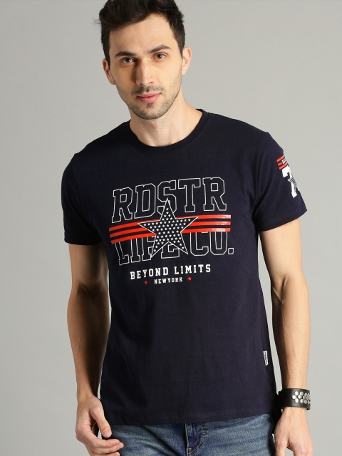 

Roadster Men Navy Blue Printed Round Neck T-shirt