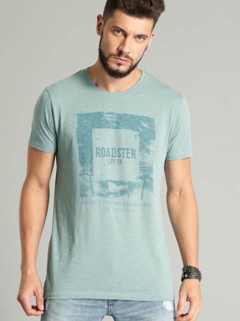 

Roadster Men Sea Green Printed Round Neck T-shirt