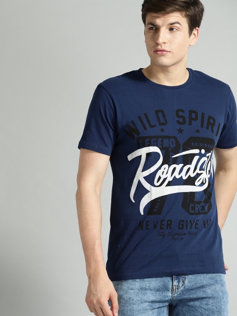 

Roadster Men Navy Blue Printed Round Neck T-shirt