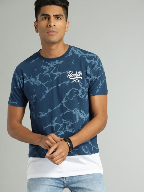 

Roadster Men Blue Printed Round Neck Pure Cotton T-shirt