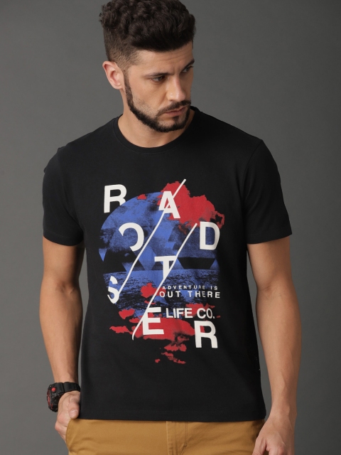 

Roadster Men Black Printed Round Neck T-shirt