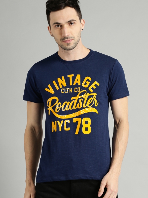 

Roadster Men Blue Printed Round Neck T-shirt