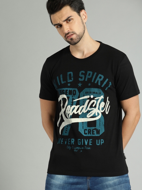 

Roadster Men Black Printed Round Neck T-shirt