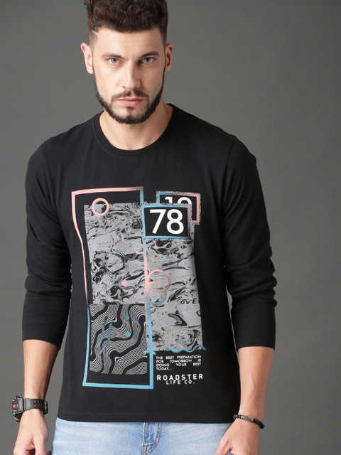 

Roadster Men Black Printed T-shirt