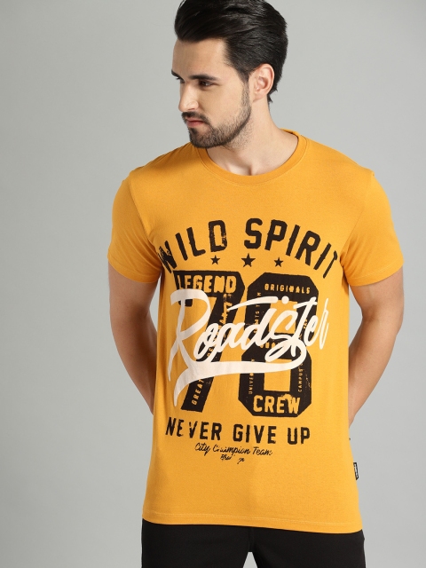 

Roadster Men Yellow Printed Round Neck T-shirt