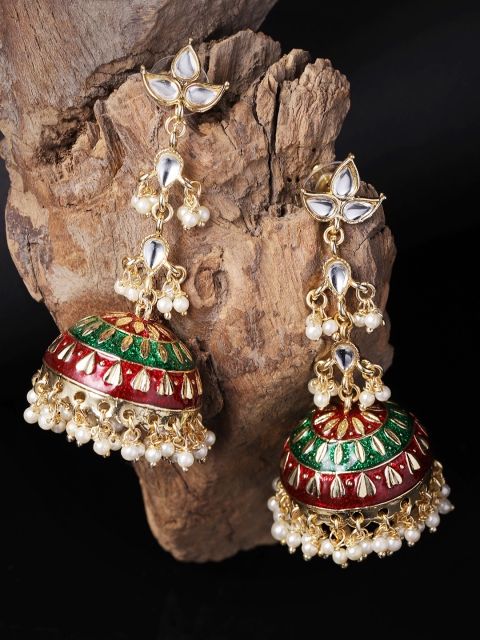 

Zobby Maroon Gold-Plated Kundan Dome-Shaped Handcrafted Jhumkas