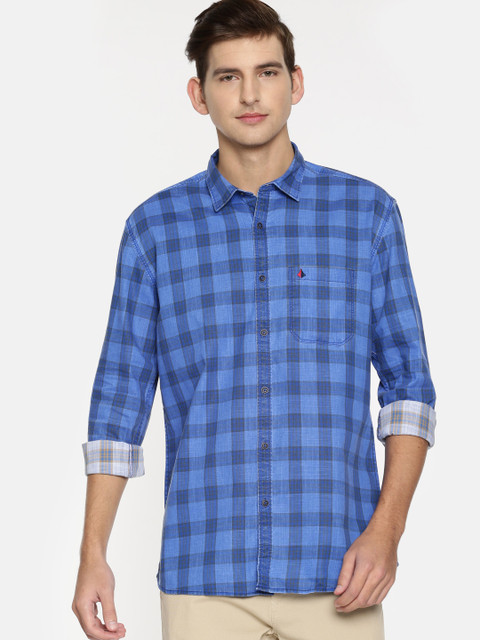 

British Club Men Blue Slim Fit Checked Casual Shirt