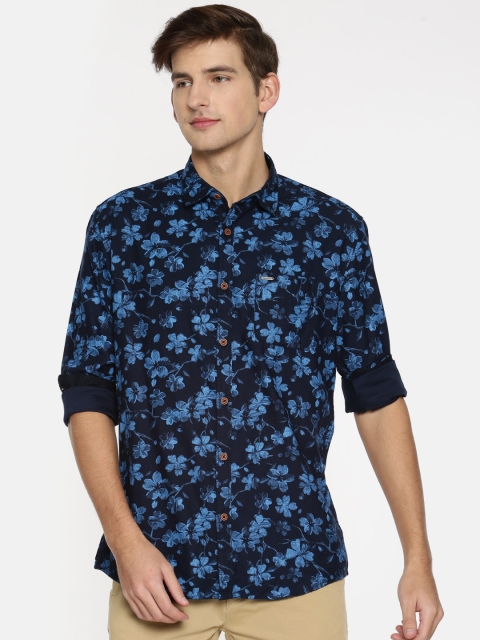 

British Club Men Navy Blue Slim Fit Printed Casual Shirt