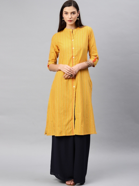 

Alena Women Yellow Woven Design Straight Kurta