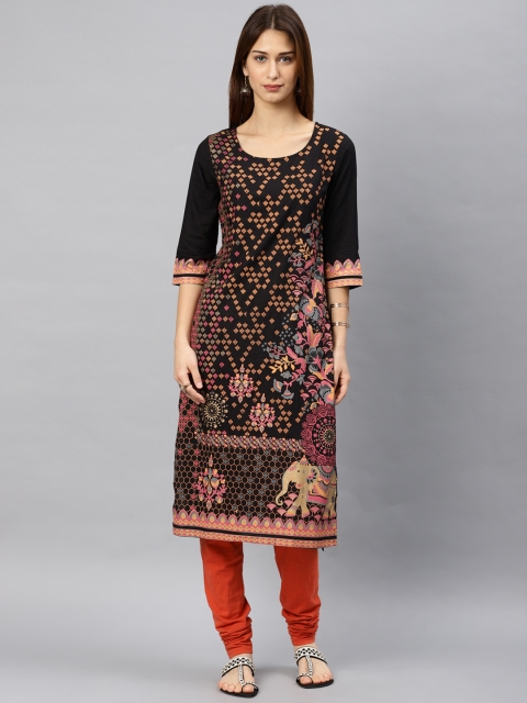 

Alena Women Black Printed Straight Kurta