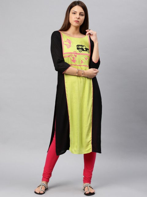 

Alena Women Green & Black Embroidered Straight Kurta