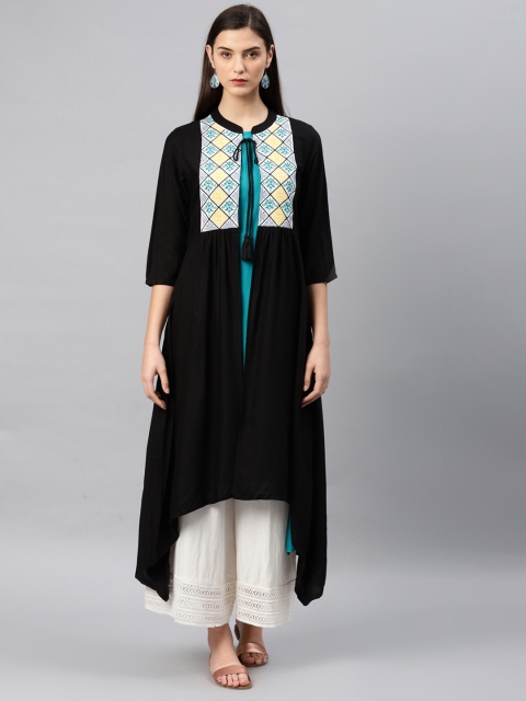 

Alena Women Black & Teal Dyed A-Line Kurta