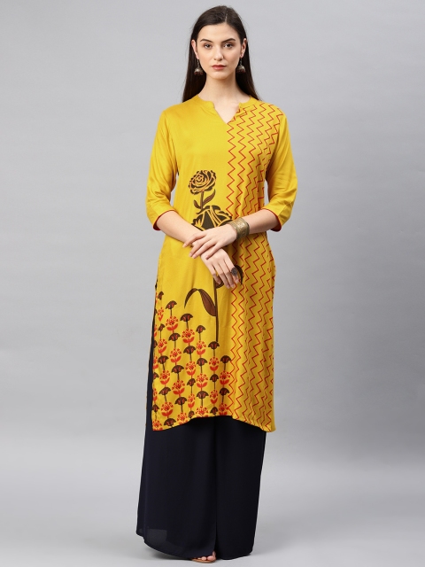 

Alena Women Mustard Printed Straight Kurta