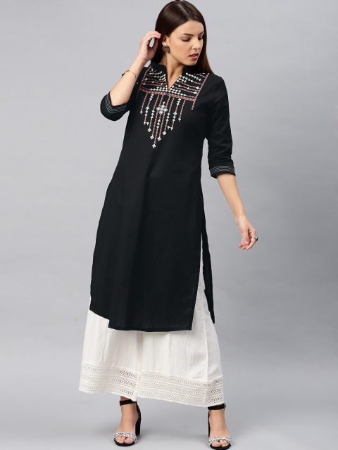 

Alena Women Black Embroidered Straight Kurta