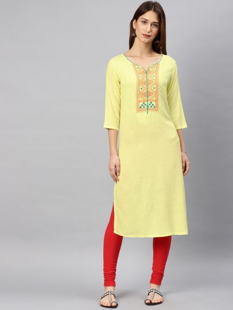 

Alena Women Yellow Yoke Design Straight Kurta