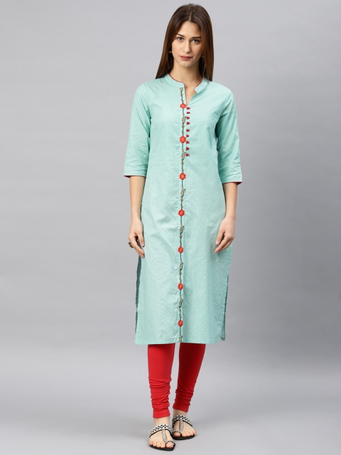 

Alena Women Sea Green Embroidered Straight Kurta