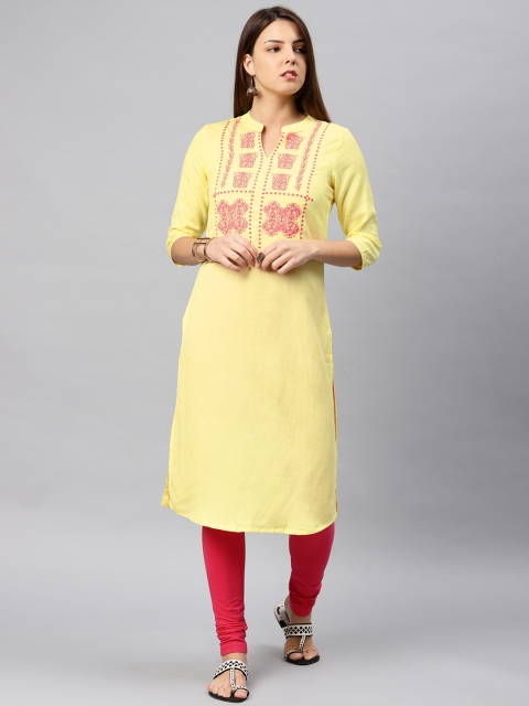 

Alena Women Lime Green Yoke Design A-Line Kurta