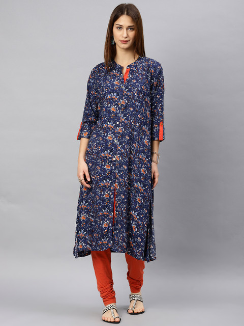 

Alena Women Navy Blue Printed A-Line Kurta
