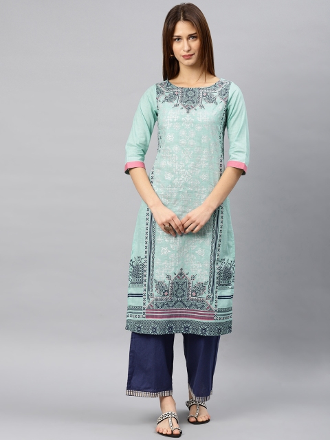 

Alena Women Sea Green Printed A-Line Kurta