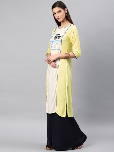 

Alena Women Yellow Embroidered A-Line Kurta