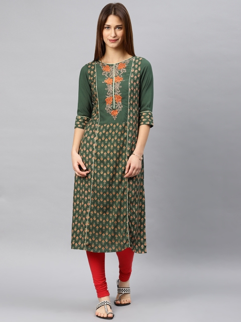 

Alena Women Green Printed Straight Kurta