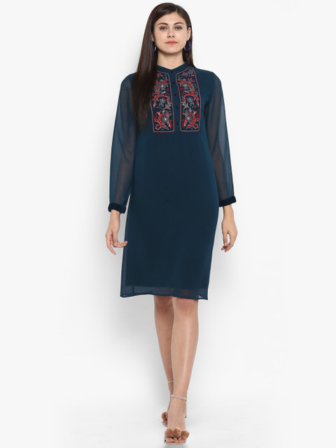 

Antheaa Women Teal Solid Sheath Dress