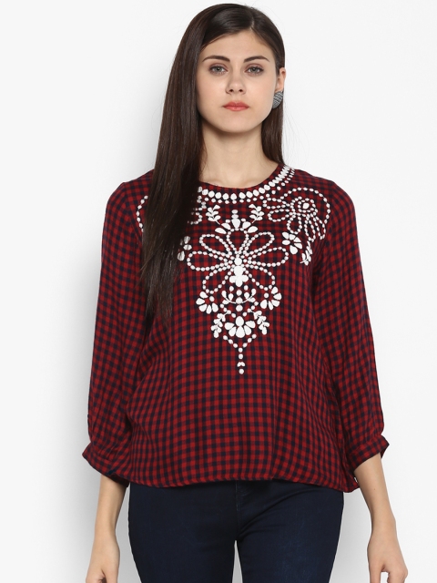 

Antheaa Women Red Checked Top