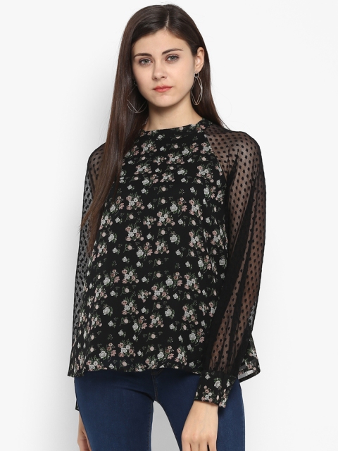 

Antheaa Women Black Printed Semi Sheer Top