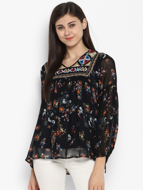 

Antheaa Women Black Printed Blouson Top