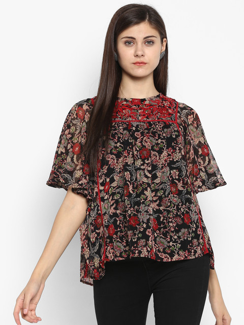 

Antheaa Women Peach-Coloured & Black Printed Top