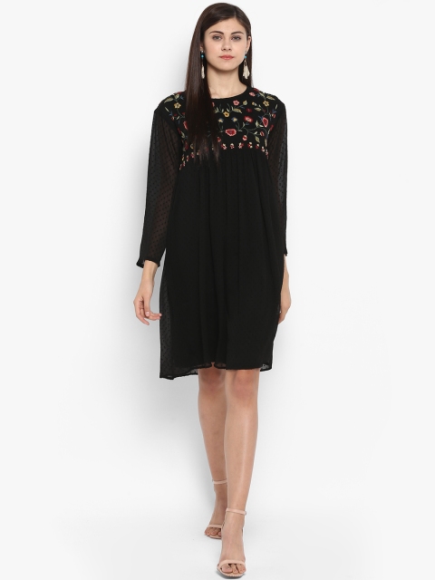 

Antheaa Women Black Embroidered Empire Dress