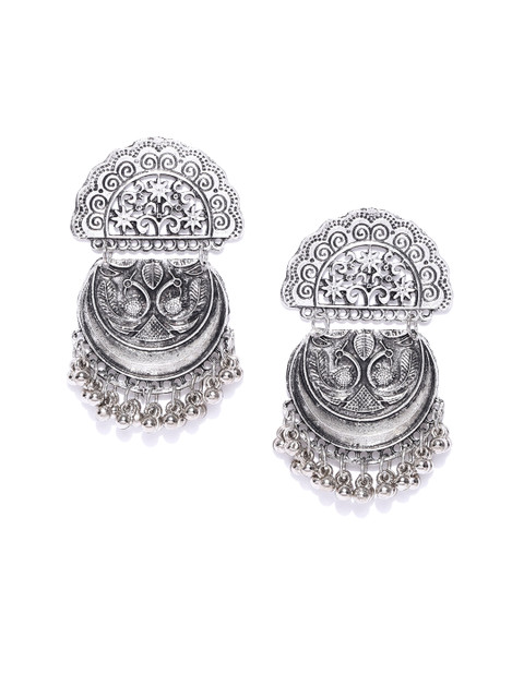 

Infuzze Oxidised Silver-Toned Textured Classic Drop Earrings