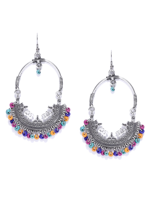 

Infuzze Oxidised Silver-Toned & Blue Crescent Shaped Chandbalis