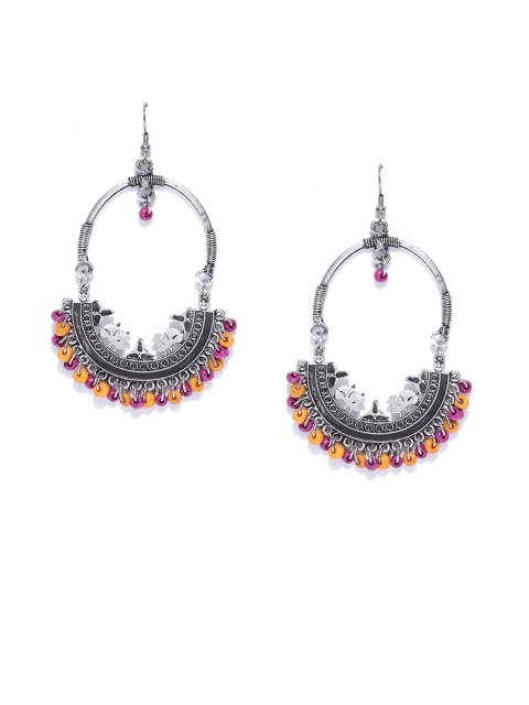 

Infuzze Oxidised Silver-Toned & Pink Crescent Shaped Chandbalis