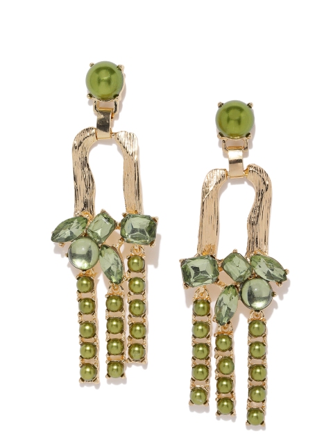

Blisscovered Green & Gold-Toned Contemporary Drop Earrings