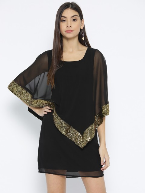

MABISH by Sonal Jain Women Black Solid Sheath Dress with Sequinned Detail