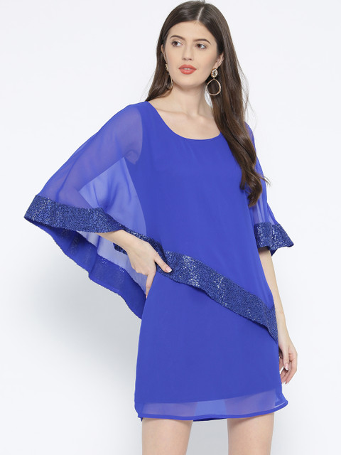 

MABISH by Sonal Jain Women Blue Solid Cape A-Line Dress