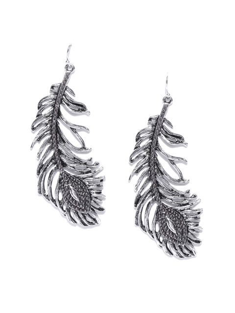 

Blueberry Oxidised Silver-Toned Feather Shaped Drop Earrings