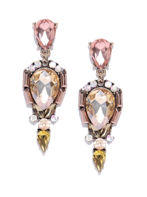 

Blueberry Gold-Toned Teardrop Shaped Stone-Studded Drop Earrings