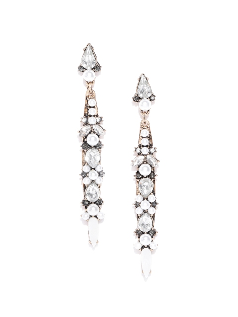 

Blueberry Off-White Gold-Plated Stone-Studded Drop Earrings