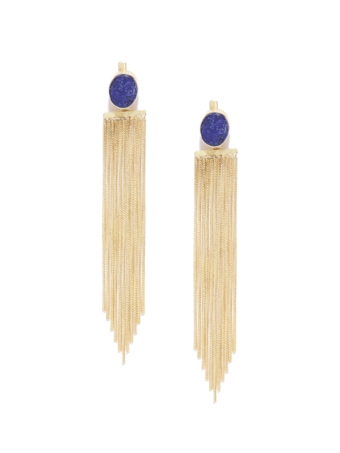 

Blueberry Blue Gold-Plated Stone-Studded Tasselled Drop Earrings