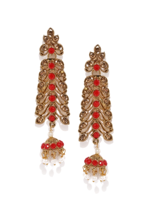 

Zaveri Pearls Gold-Toned & Red Classic Drop Earrings