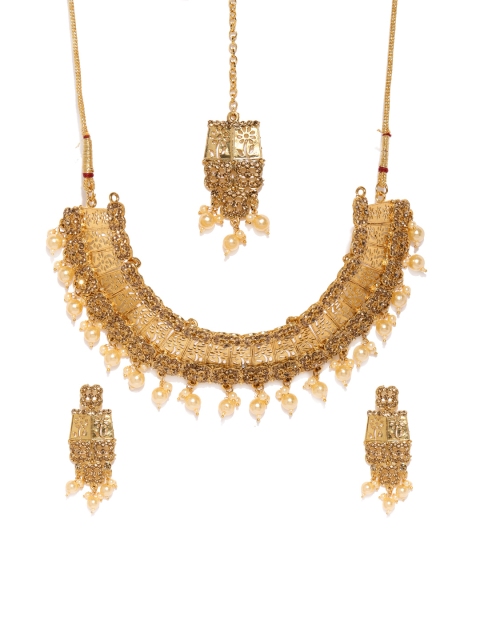 

Zaveri Pearls Gold-Toned Austrian Diamonds Studded Choker Jewellery Set