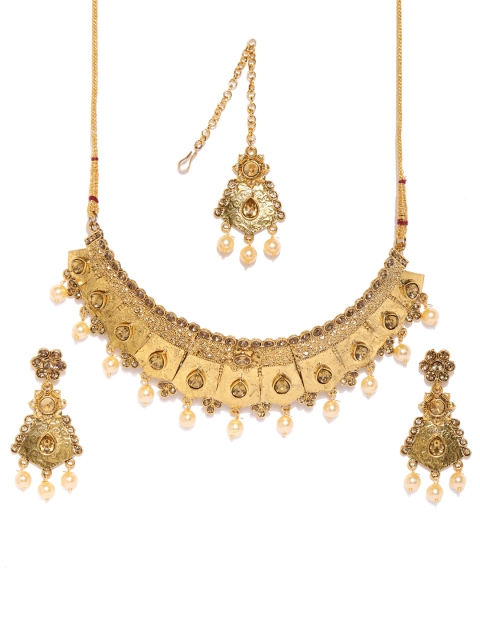 

Zaveri Pearls Antique Gold-Toned Choker Jewellery Set