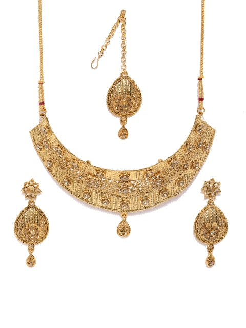 

Zaveri Pearls Antique Gold-Toned Ethnic Choker Jewellery Set