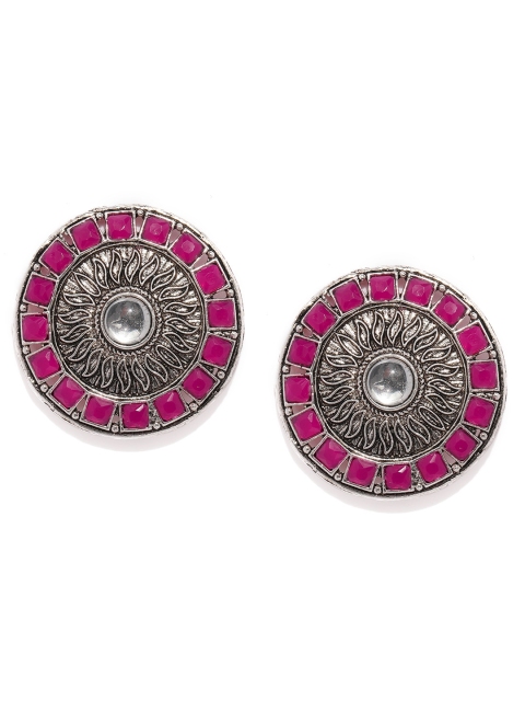 

Zaveri Pearls Silver-Toned & Pink Antique Circular Oversized Studs