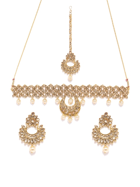 

Zaveri Pearls Antique Gold Toned Mesmerising Choker Jewellery Set