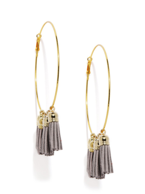 

Zaveri Pearls Gold-Toned & Grey Circular Hoop Earrings